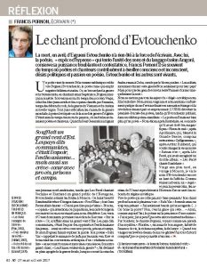 Evtouchenko, article dans L’Humanité Dimanche, semaine du 27 juillet 2017