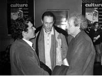 Avec Bernard Noël et Jacques Roman, à Vénissieux (fin des années 90). ©Espace Pandora